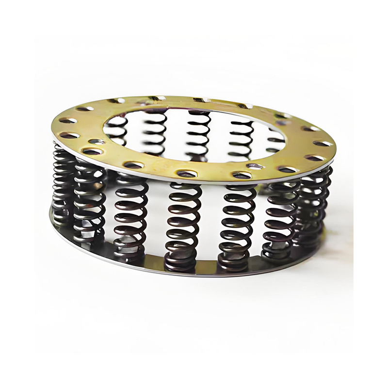 Circular automotive compression spring assembly with multiple coil springs between zinc-plated retaining plates, manufactured by Ningdeli for custom vehicle applications