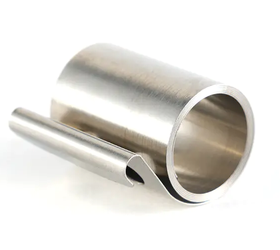 Precision stainless steel cylindrical spring bushing with custom tab, engineered by NDLSpr for reliable industrial and OEM use
