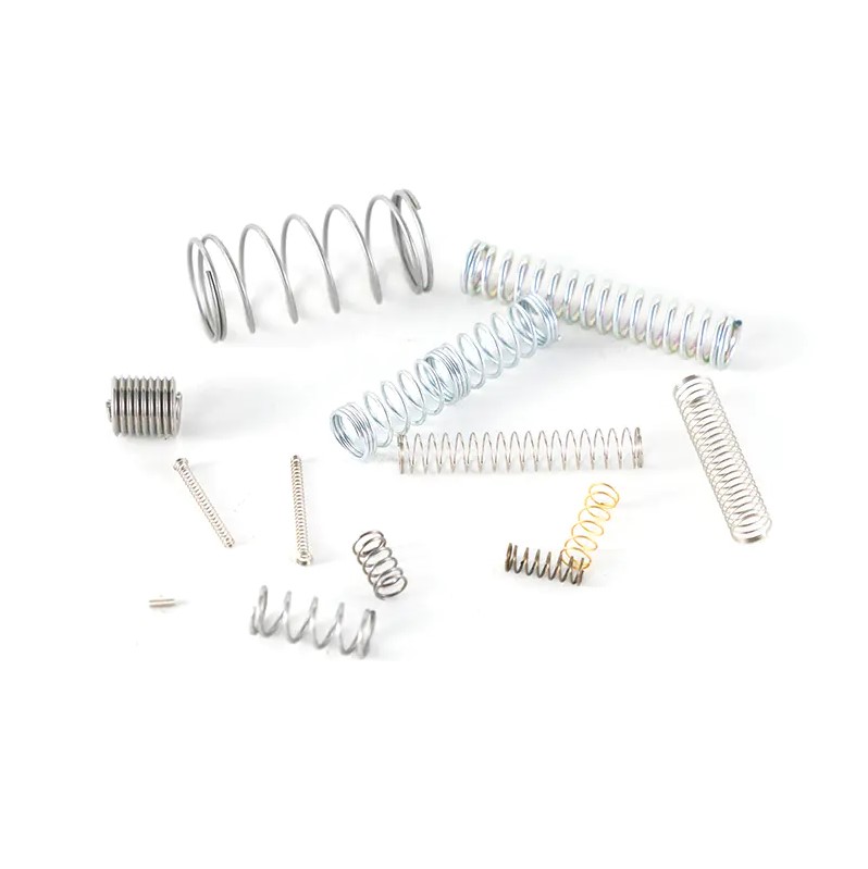 Assortment of precision compression springs in different sizes, shapes and materials including steel and zinc-plated, ideal for industrial and mechanical applications